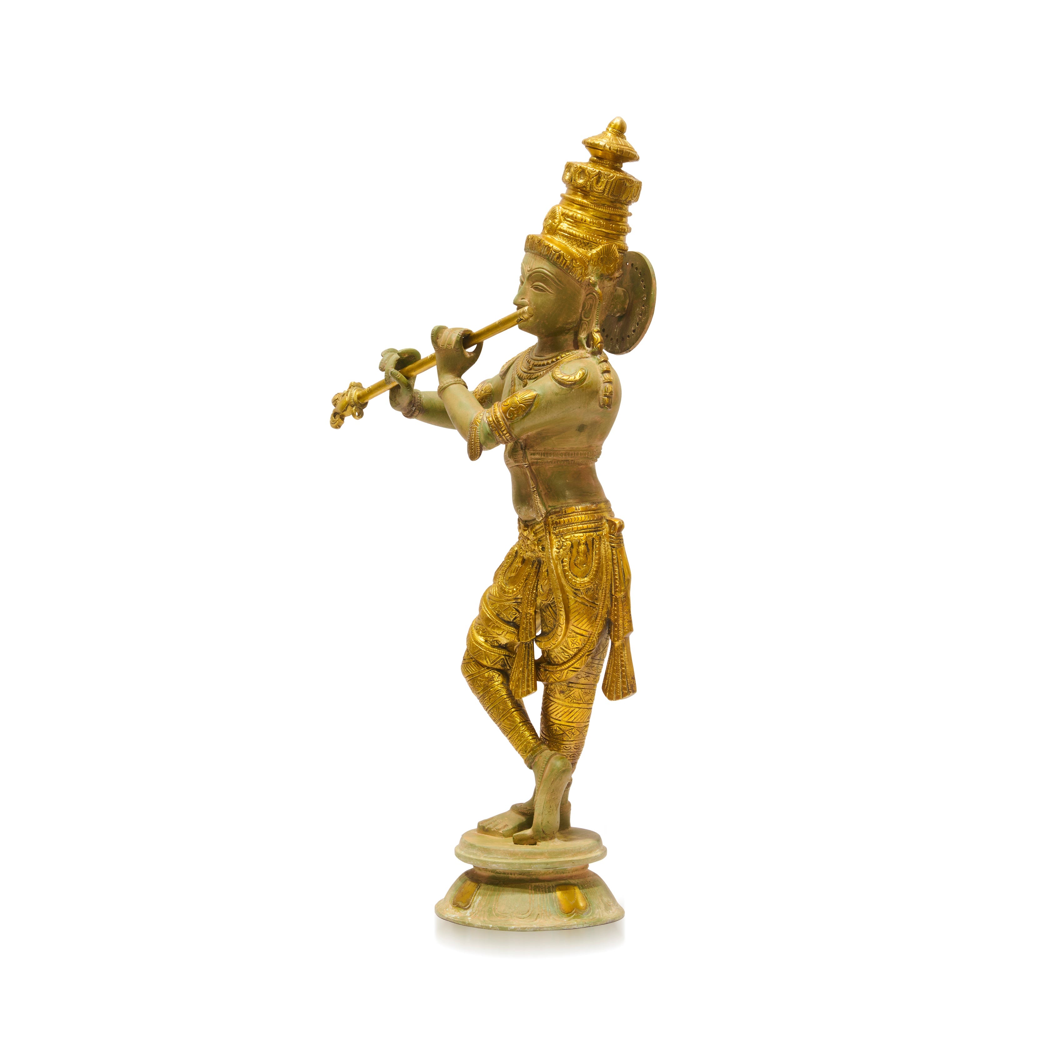 Brass Golden Krishna Idol with Flute