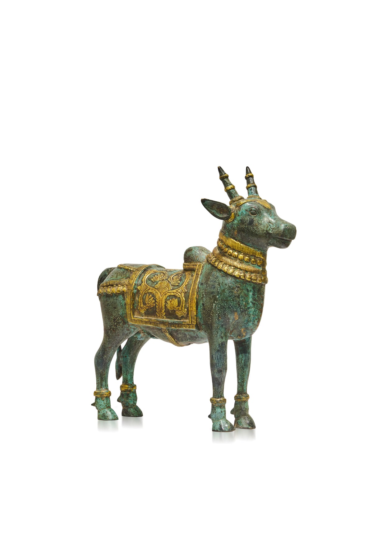 Green & Golden Patina Finish Standing Nandi