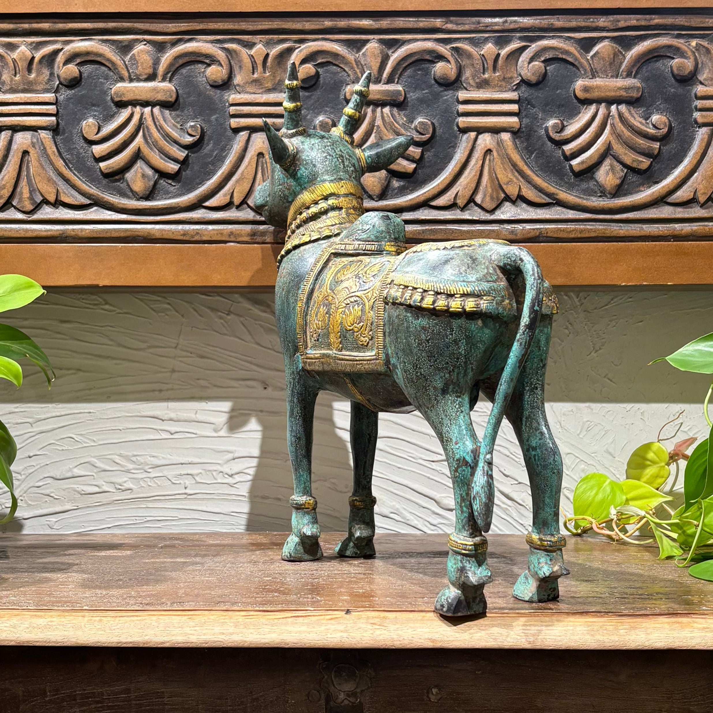 Green & Golden Patina Finish Standing Nandi