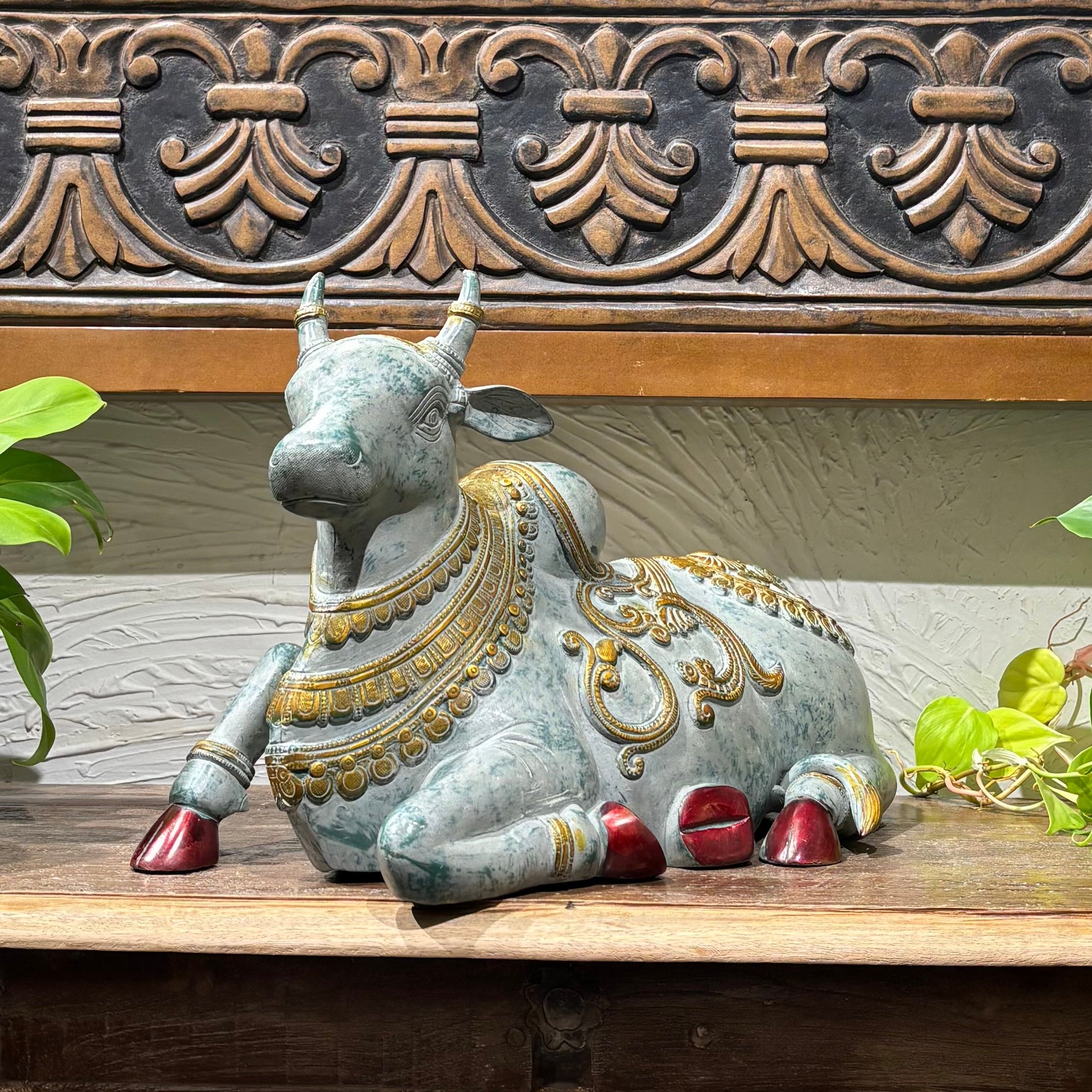 Green, Golden & Red Patina Finish Nandi