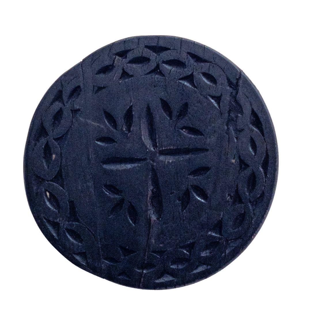 Round Hanging Black Wooden Wall Decor - M