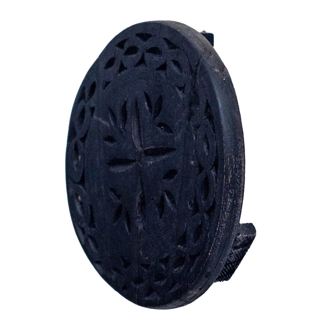 Round Hanging Black Wooden Wall Decor - M