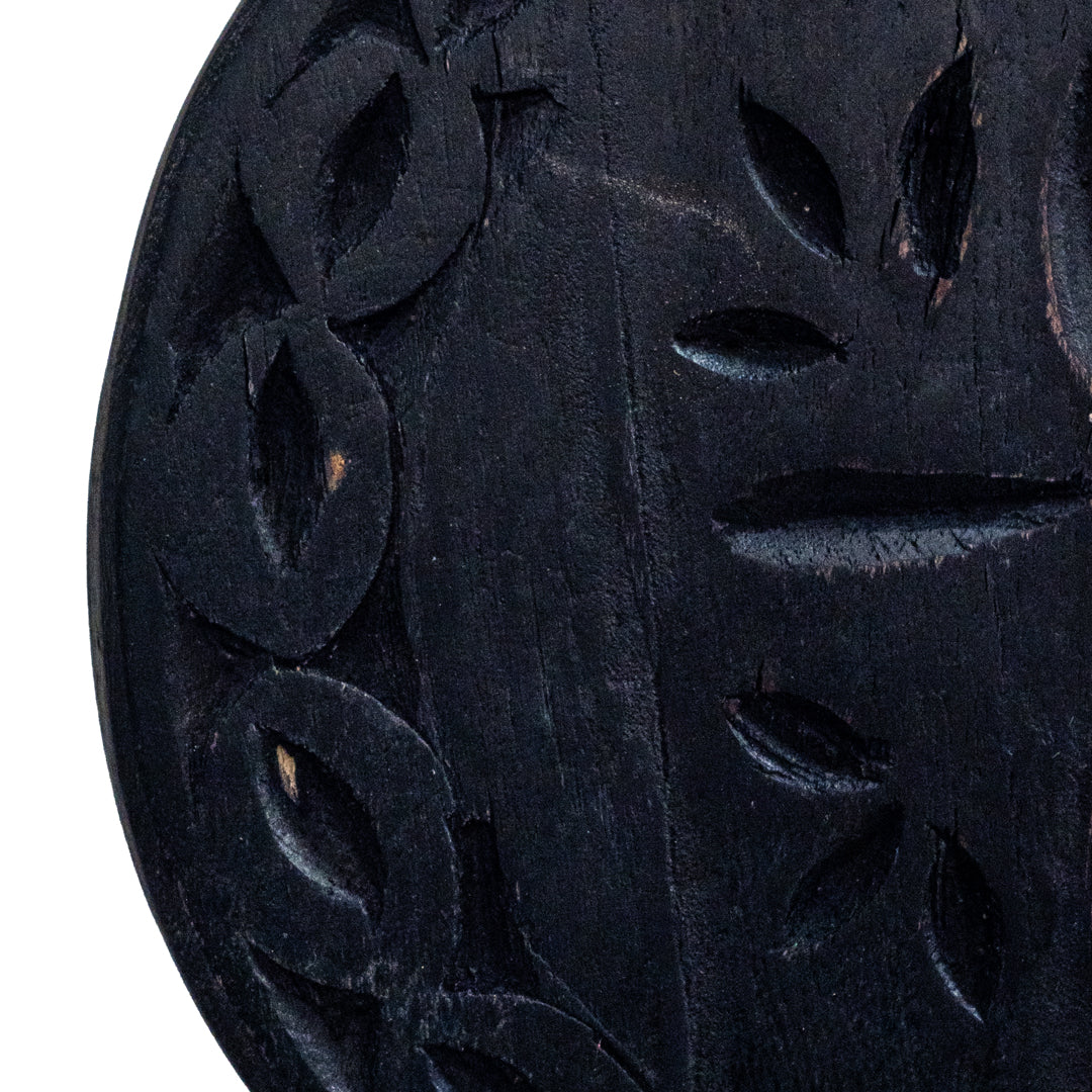 Round Hanging Black Wooden Wall Decor - M
