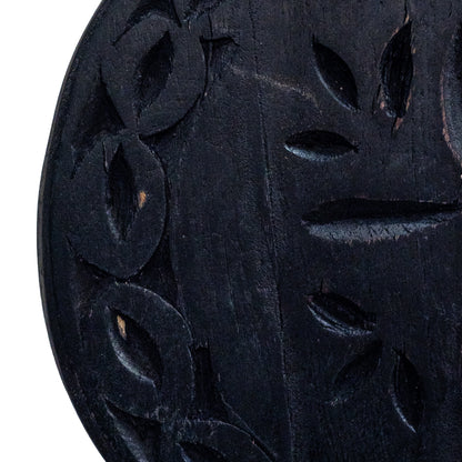Round Hanging Black Wooden Wall Decor - M