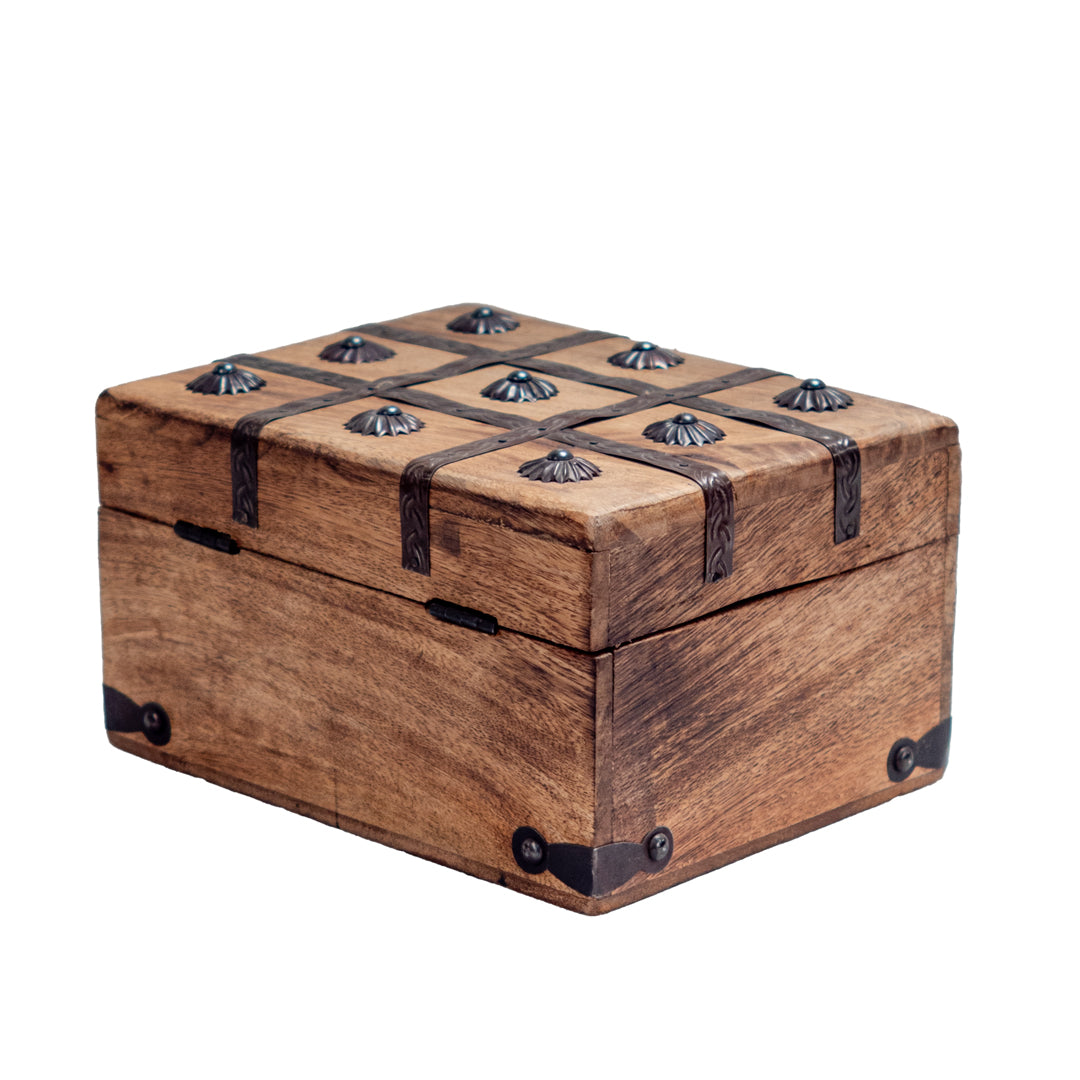 Wooden Chest Box with Irone Plating