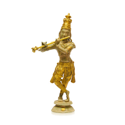 Brass Golden Krishna Idol with Flute