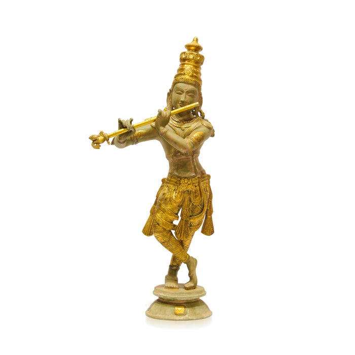 Brass Golden Krishna Idol with Flute