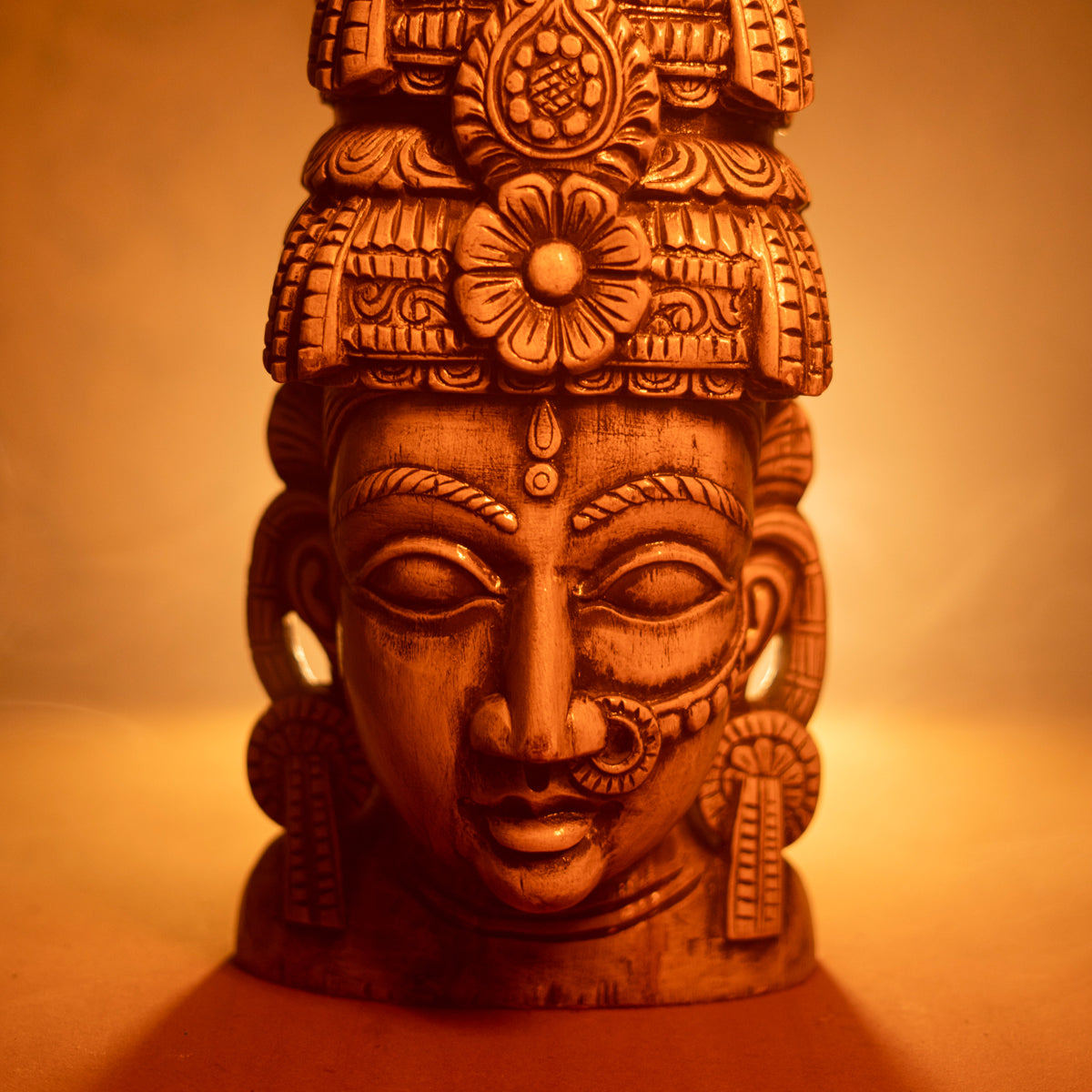 Hand-Carved Wooden Indian Goddess