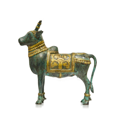 Green & Golden Patina Finish Standing Nandi