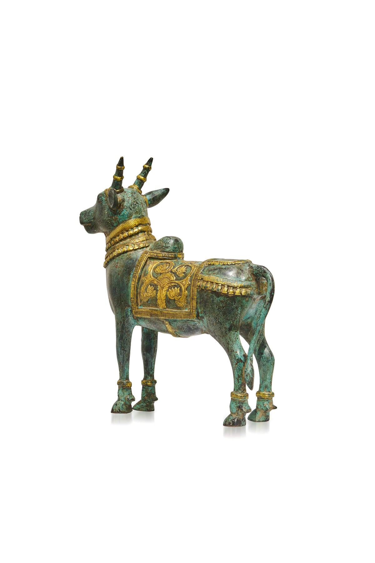 Green & Golden Patina Finish Standing Nandi