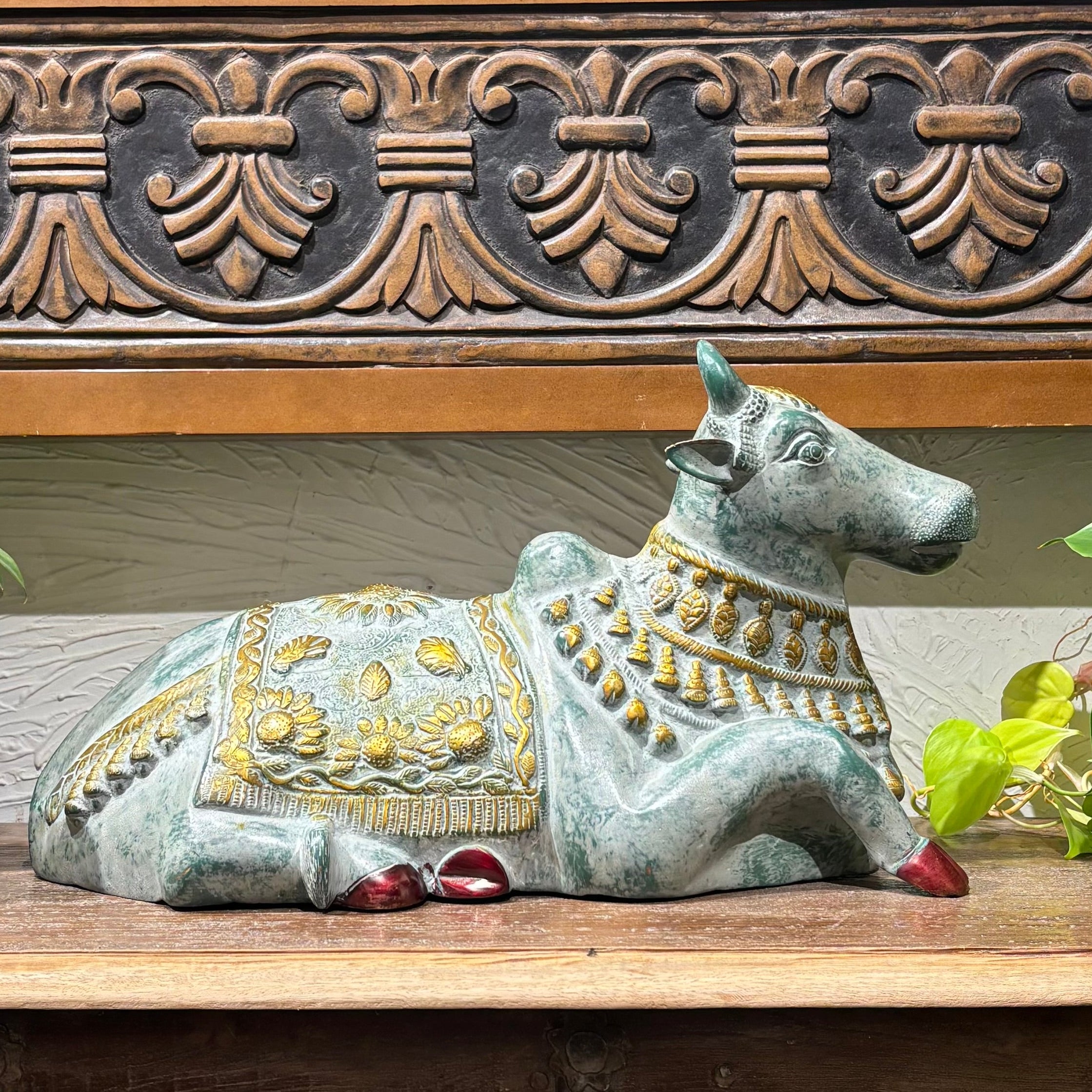 Green, Golden & Red Patina Finish Brass Nandi