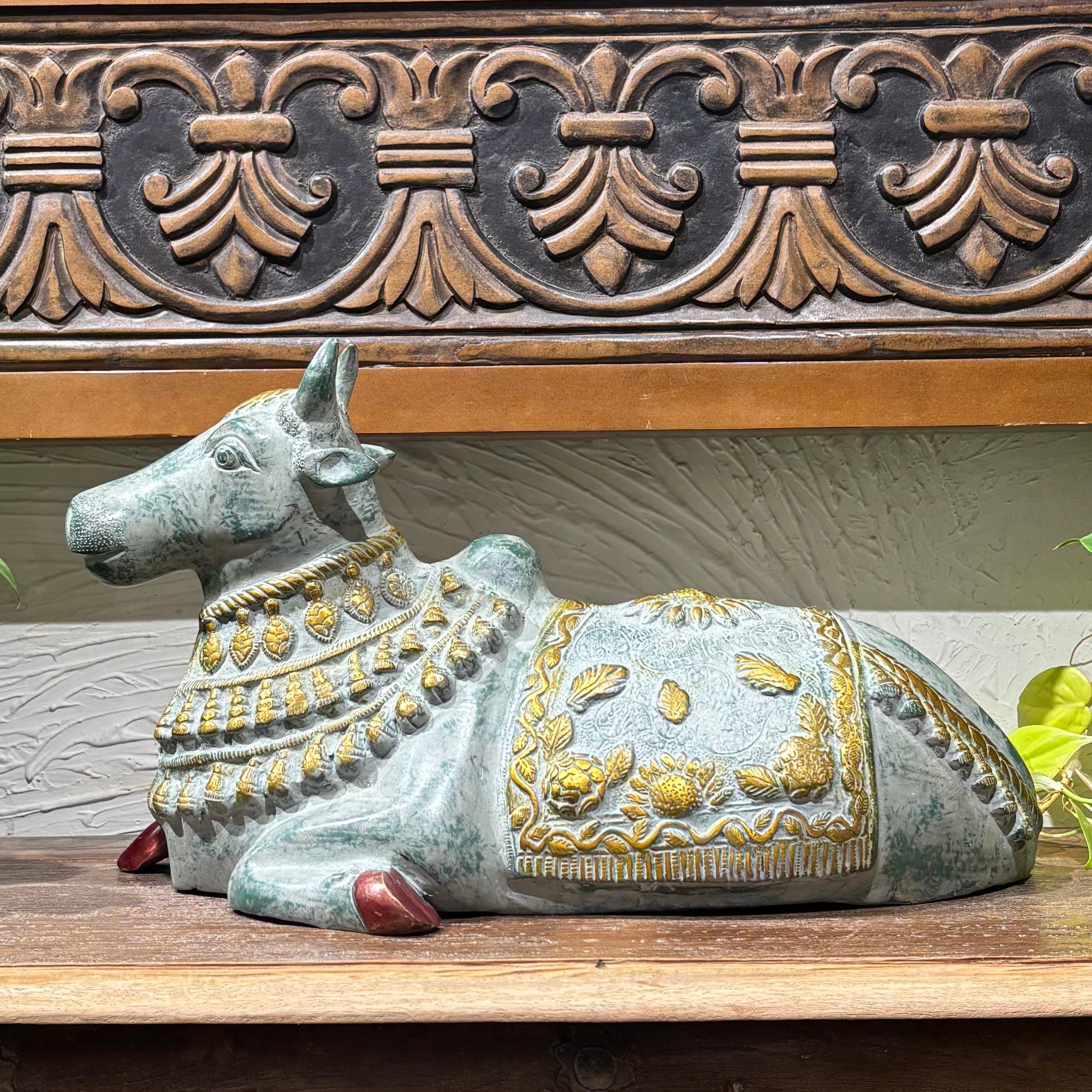 Green, Golden & Red Patina Finish Brass Nandi